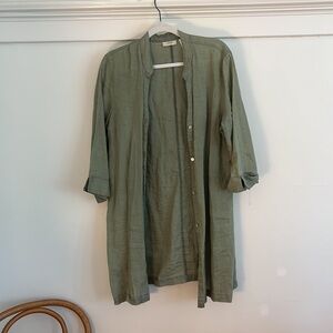 100% Linen Saje Green Tunic Button Down Shirt